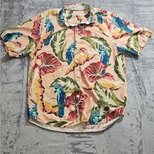 Tommy Bahama Multicolor Parrot Print Shirt 100% silk‎ Size L